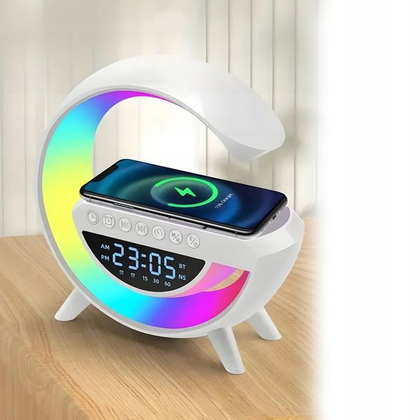 Lampka nocna biurkowa 6w1 | Zegar | Budzik | Radio | Ładowarka | Głośnik zdjęcie 4