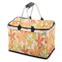 Kosz piknikowy biały w kwiatki składany termiczny turystyczny koszyk