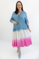 Zapinana Jeansowa Sukienka Ombre - Jeans-Biel-Róż UNI