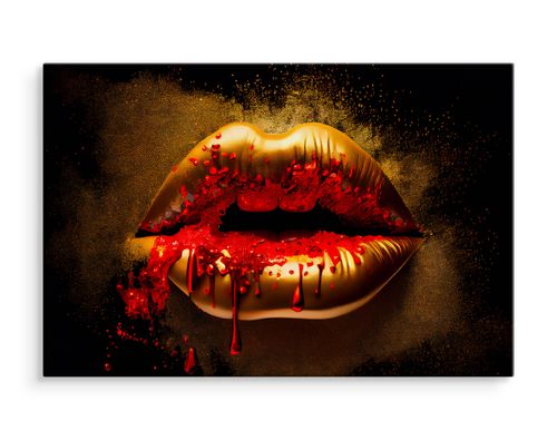 Obraz Na Płótnie Do Sypialni Złoto-Czerwone USTA Abstrakcja 100cm x 70cm na Arena.pl