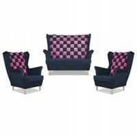 Zestaw uszak CAROL DUO sofa fotele Family Meble granatowo - różowy