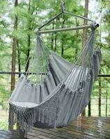 DUŻY FOTEL BRAZYLIJSKI AMAZONAS 160x130 BUJAK PODUCHY Hamak FRĘDZLE SZARY