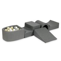 Piankowy plac zabaw z mostkiem i z basenem micro szary + 100 piłek (jasne złoto, perła, srebrne, przezroczyste)