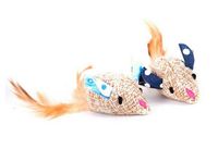 Lekkie zabawki naturalne dla kota - lniane myszki z dzwoneczkiem Dingo 2szt