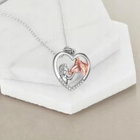 Naszyjnik Srebrny Koń Serce 925 Dziewczynka z Koniem Konik z Cyrkoniami