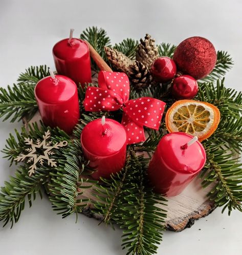Stroik adwentowy czerwony, dekoracja na stół, Boże Narodzenie [BN-S18] na Arena.pl