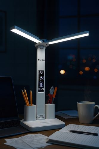 PODWÓJNA LAMPKA BIURKOWA LED Z WYŚWIETLACZEM ZEGAR DATA ORGANIZER TEMP na Arena.pl