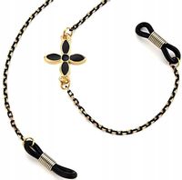 Łańcuszek Do Okularów Koraliki Czarne Złote Flower