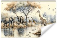 Fototapeta Ścienna Dzikie ZWIERZĘTA Akwarela Styl Boho Ptaki 368cm x 254cm