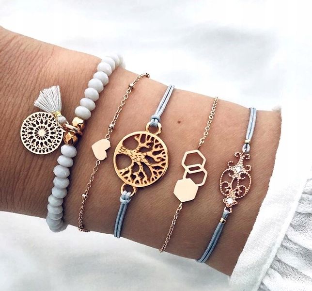 Zestaw Bransoletek Złotych 5 Serce Drzewko Tree zdjęcie 4