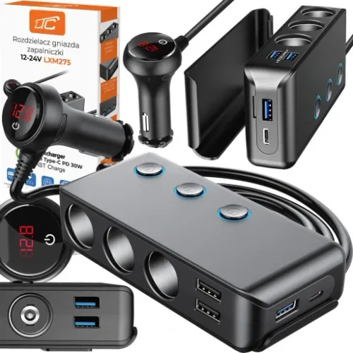 ROZDZIELACZ ROZGAŁĘŹNIK ZAPALNICZKI 4 USB QC i PD na Arena.pl