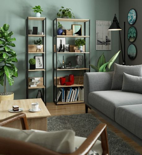 Regał loftowy metalowy 40 cm - czarny-dąb sonoma - 6 półek na Arena.pl