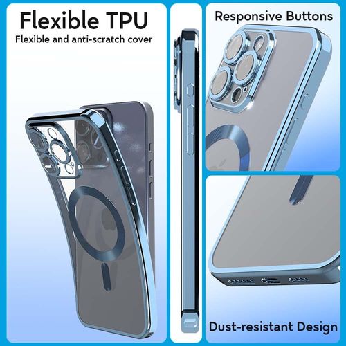 Etui iPhone 15 Pro błękitne przezroczyste MagSafe osłona aparatu na Arena.pl