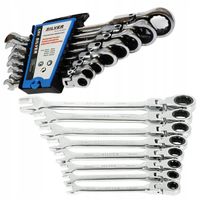 KLUCZE PŁASKO OCZKOWE Z GRZECHOTKĄ ŁAMANE 8-22MM 8 SZT. PRZEGUBOWE STAL CRV