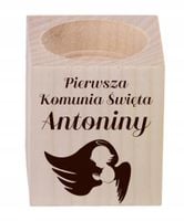 ŚWIECZNIK drewniany z grawerem pamiątka KOMUNII ŚWIĘTEJ z dedykacją