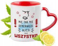 Dla Alicji Kubek Czerwony Z Uszkiem W Kształcie Serca Na Prezent