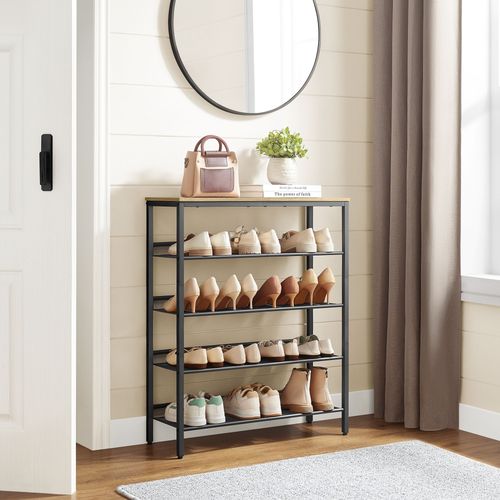 Szafka na buty loft 75x28x93 cm dąb artisan czarna metalowa na Arena.pl