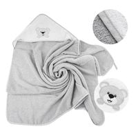 BOCIOLAND Okrycie kąpielowe z kapturkiem ręcznik dla dzieci frotte 100x100cm szary miś