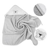 BOCIOLAND Okrycie kąpielowe z kapturkiem ręcznik dla dzieci frotte 100x100cm szary miś
