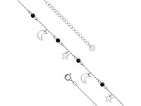 Delikatna rodowana srebrna bransoletka na nogę księżyc moon gwiazdka stars cyrkonie srebro 925 Z1656X