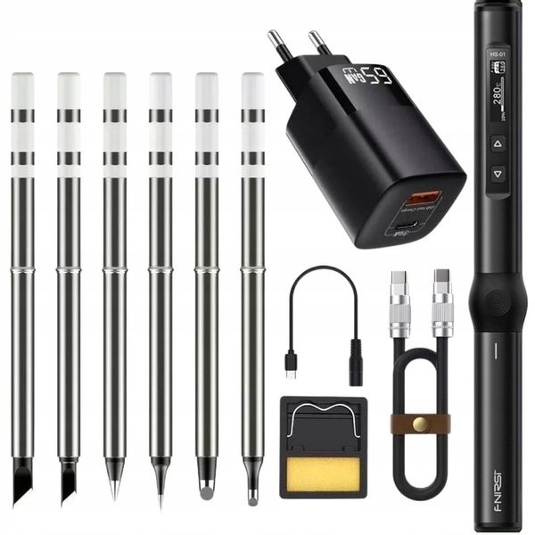 Zestaw precyzyjna lutownica cyfrowa Fnirsi HS-01 65W + groty 6 szt zdjęcie 1