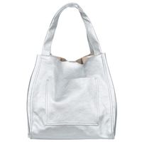 VERA PELLE torebka damska skórzana shopper z saszetką na ramię V497 srebrna