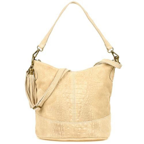 Torebka Skórzana Zamszowa Croco Listonoszka 2 Paski Beżowa Beltimore W13 na Arena.pl