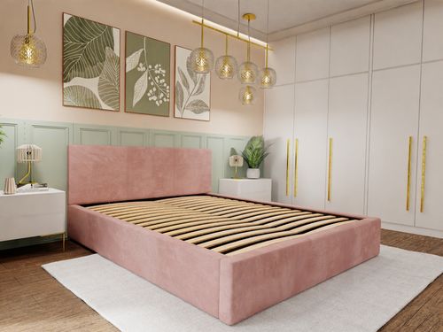 ŁÓŻKO TAPICEROWANE DO SYPIALNI 120x200 ŁÓŻKO PODWÓJNE Z POJEMNIKIEM RÓŻOWE na Arena.pl