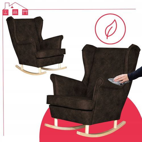 Fotel uszak eko skóra skandynawski bujany Ari CIEMNOBRĄZOWY na Arena.pl