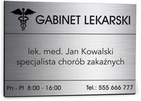 nadruk UV TABLICZKA 30x20 GABINET LEKARSKI nazwisko godziny otwarcia nr tel