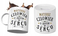 Dla Mateusza Zestaw Kubek + Skarbonka Na Prezent Z Nadrukiem Ze Zdjęciem