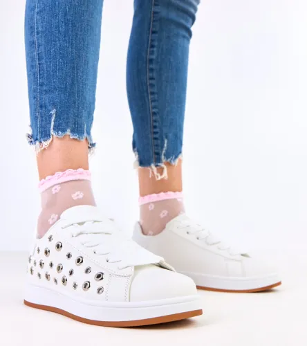 Białe sneakersy na platformie z nitami Adelis 40 na Arena.pl