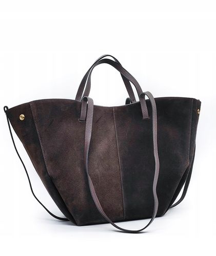 Torebka shopper zamszowa Vera Pelle - brązowa czekolada na Arena.pl