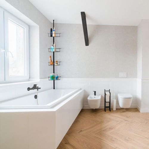 Regał teleskopowa półka łazienkowa XL czarna 4 poziomy - Yoka na Arena.pl