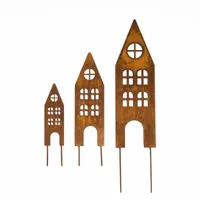 Domki Metalowa Dekoracja Ozdoba do Ogrodu Potykacz Efekt Korten Zestaw 3szt