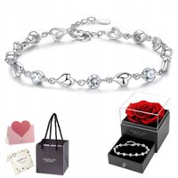 Bransoletka Damska SREBRNA Serce Na Prezent Cyrkonia