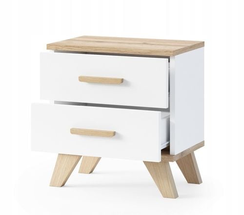 SZAFKA NOCNA STOLIK NOCNY SYPIALNI 2 SZUFLADY BIAŁY MAT DĄB WOTAN na Arena.pl