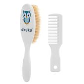 AKUKU Szczotka z naturalnym włosiem + grzebień kolor biały