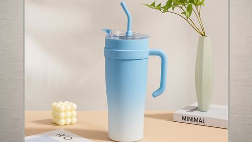 Kubek termiczny ze słomką z uchwytem na kawę herbatę 1200ml niebieski na Arena.pl