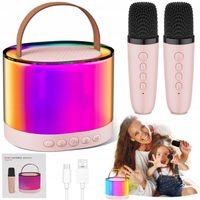 ZESTAW DO KARAOKE BEZPRZEWODOWY PRZENOŚNY 2x MIKROFON GŁOŚNIK BLUETOOTH RGB