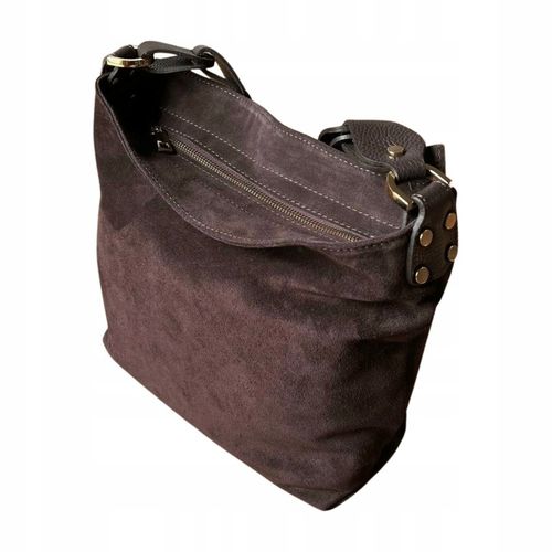 Czekoladowa zamszowa torebka brązowa shopper ZAMSZ NATURALNY Vera Pelle na Arena.pl