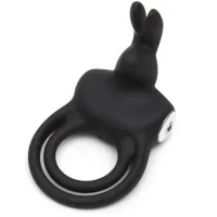 happy rabbit black - silikonowy pierścień wibrujący z 2 pętlami, usb