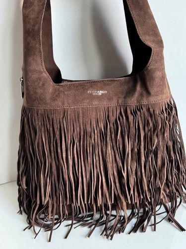 Torba Flora&Co torebka frędzle worek zamsz zamszowa eco brązowa czekoladowy na Arena.pl