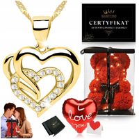 ZŁOTY NASZYJNIK SERDUSZKO 925 + MIŚ Z RÓŻ / ZESTAW PREZENT DLA DZIEWCZYNY