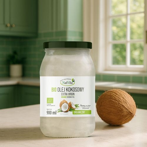 Olej Kokosowy BIO Extra Virgin 900ml Nierafinowany Ekologiczny NatVita na Arena.pl