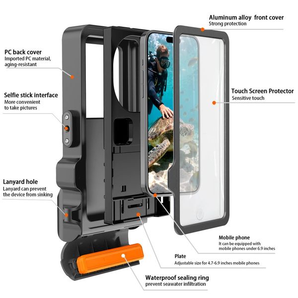 tech-protect ipx8 pro universal diving waterproof case grey/black zdjęcie 4