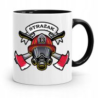 Kubek Czarny Dla Strażaka Strażak Herb Z Nadrukiem Ze Zdjęciem