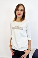 Biała Bluza Megi z Napisem i Rękawem ¾ S/M