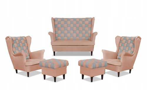 Zestaw uszak CAROL DUO sofa fotele pufy Family Meble różowo - szary na Arena.pl