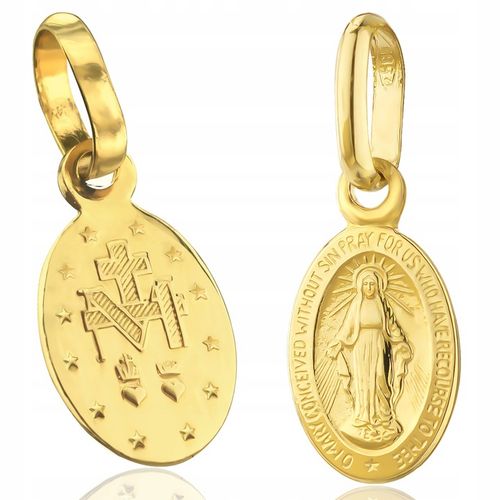 Złoty Medalik z Łańcuszkiem Matka Boska pr. 585 na Pamiątkę Chrztu Świętego na Arena.pl